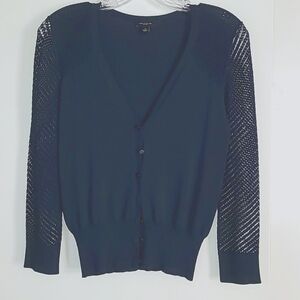 Ann Taylor cardigan sweater.  Rayon and Nylon blend.  Navy blue, size sm…